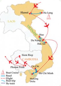 vietnam cambodia itinerary 3 weeks map