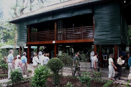 Visitors at Ho Chi Minh's House on stilts, Hanoi