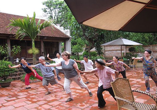 morning exercise at moon garden homestay north vietnam tour