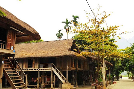 The rustic houses on stilts in Pom Coong village