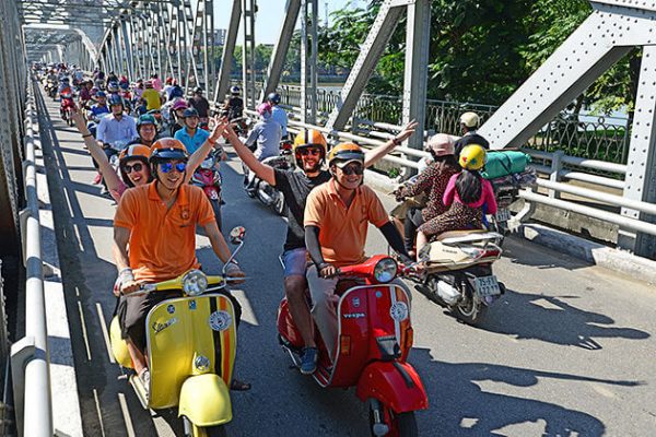 Hue Vespa Tour on Truong Tien Bridge