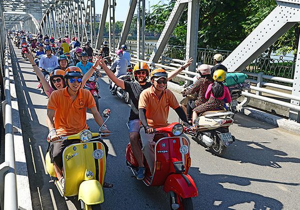 Hue Vespa Tour on Truong Tien Bridge