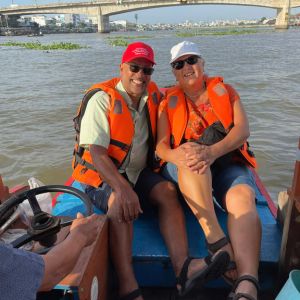 happy couple traveling with vietnam local tour company