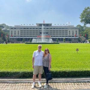 happy couple traveling with vietnam local tour