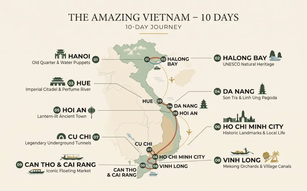 the amazing vietnam 10 days journey map