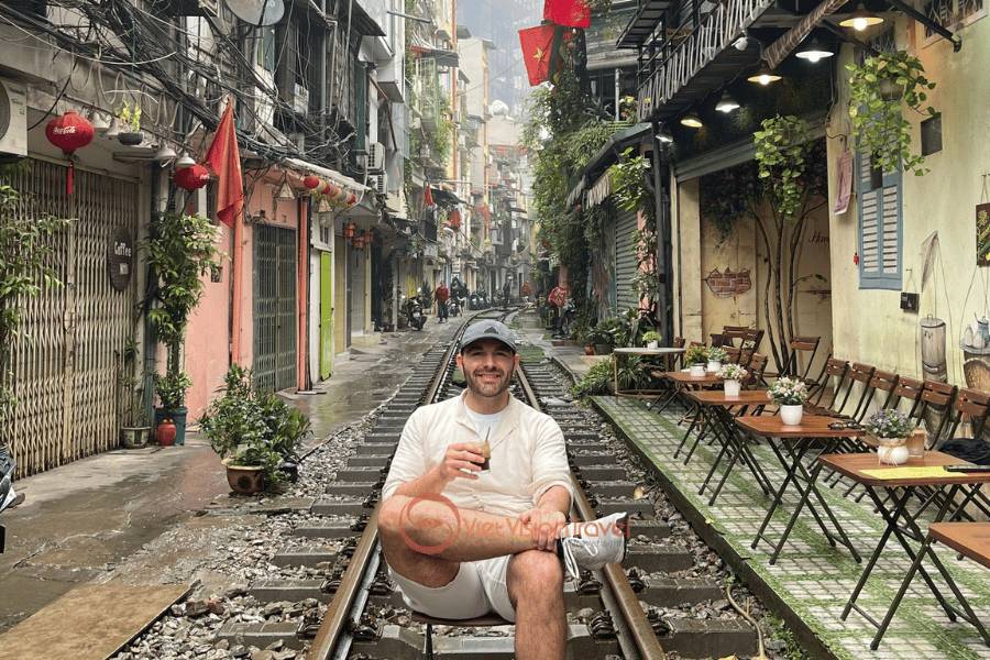 Train street egg coffee with Vietnam Travel Agency
